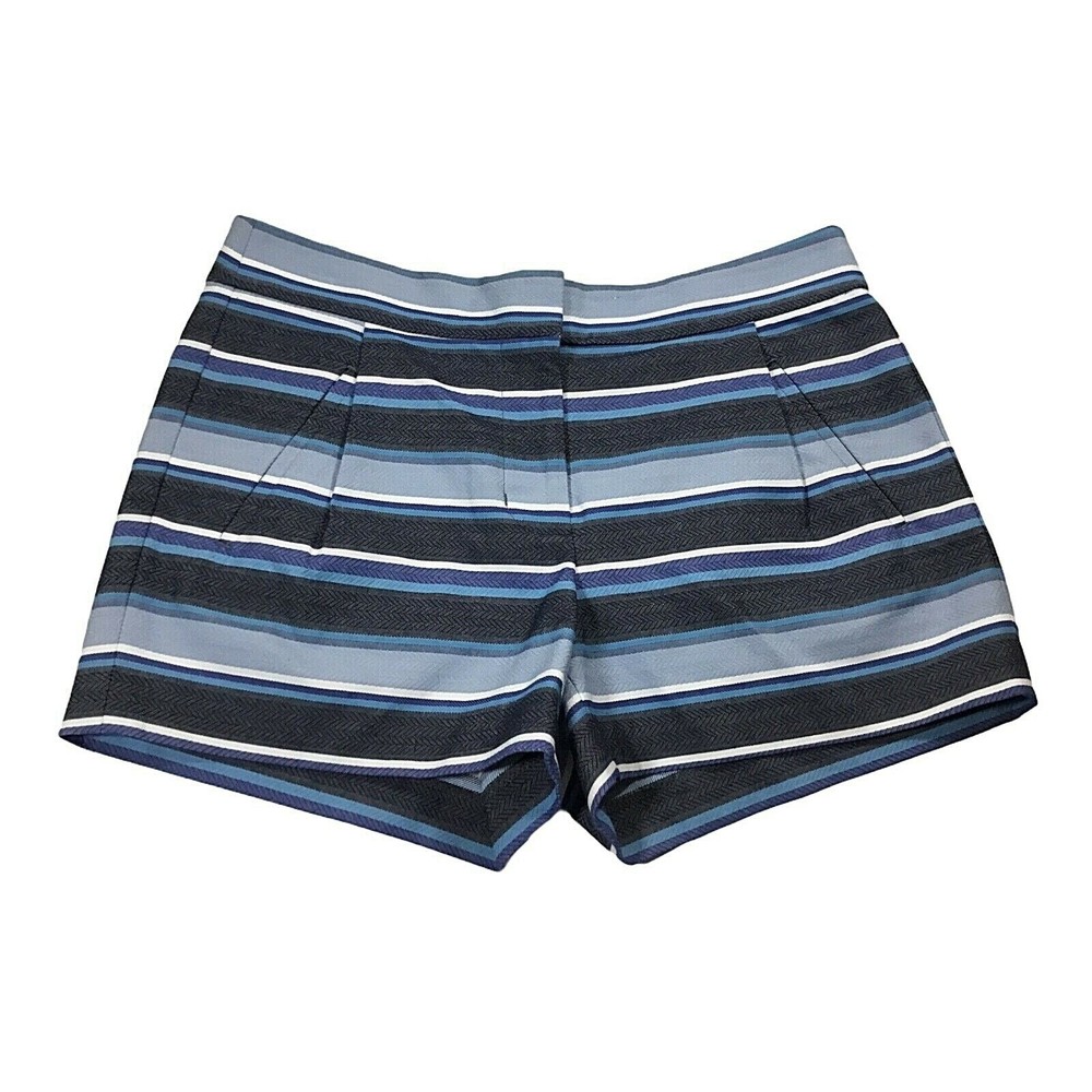 J Crew Pleated Front Summer Shorts Blue Striped SZ 0 Cotton 3" Inseam EUC